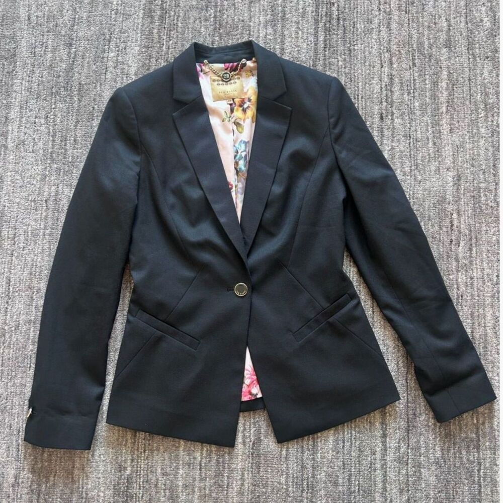 Ted Baker London Black One Button Blazer Floral Lining 2